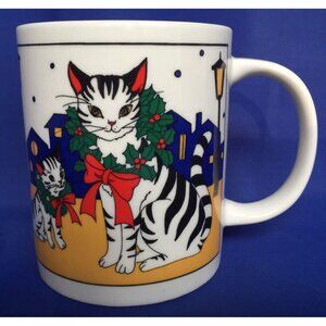 Miyazaki Creates Sanyei Christmas Cat Coffee Mug Wreath Black & White Stripe And